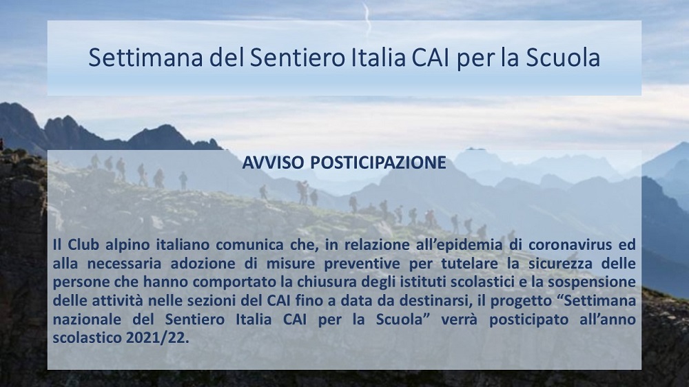 CAI-Scuola: rinviati i due progetti nazionali su Sentiero Italia e contrasto al bullismo